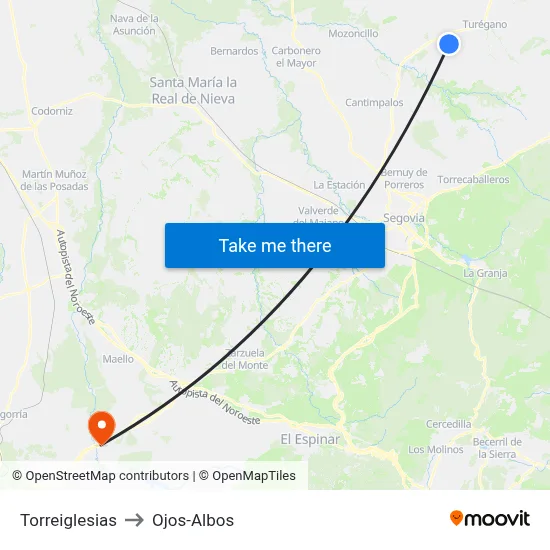 Torreiglesias to Ojos-Albos map