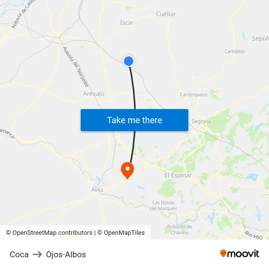 Coca to Ojos-Albos map