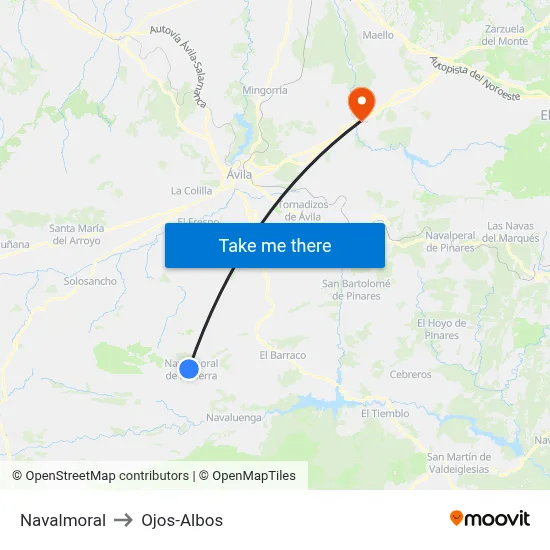 Navalmoral to Ojos-Albos map