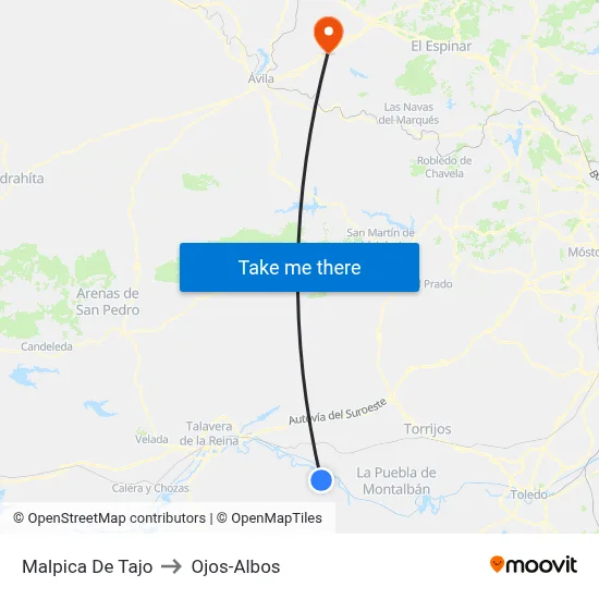 Malpica De Tajo to Ojos-Albos map