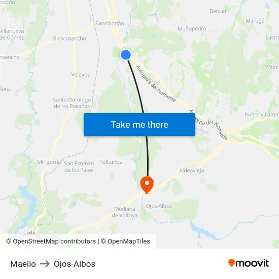 Maello to Ojos-Albos map