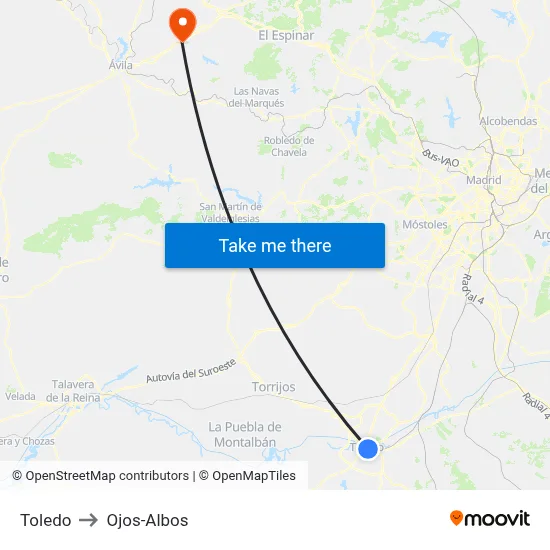 Toledo to Ojos-Albos map