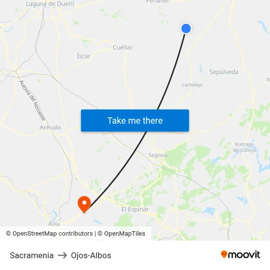 Sacramenia to Ojos-Albos map