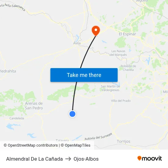 Almendral De La Cañada to Ojos-Albos map