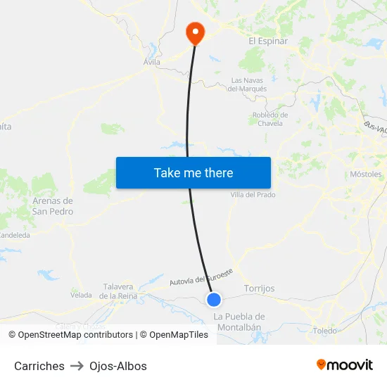 Carriches to Ojos-Albos map