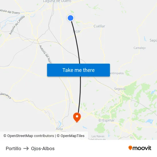 Portillo to Ojos-Albos map