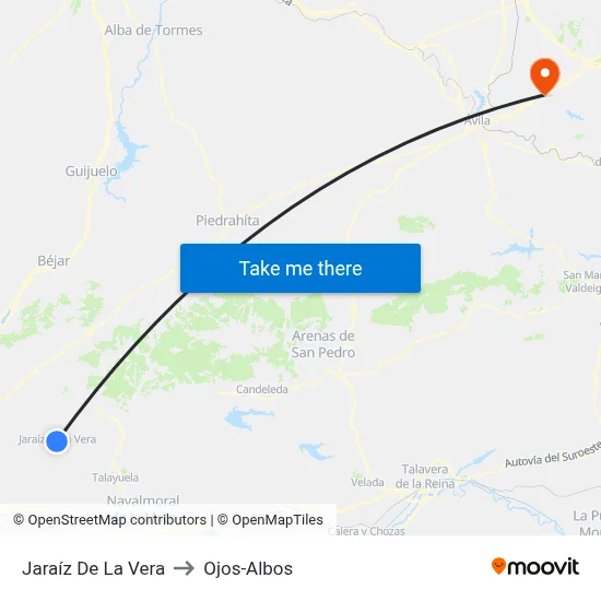 Jaraíz De La Vera to Ojos-Albos map