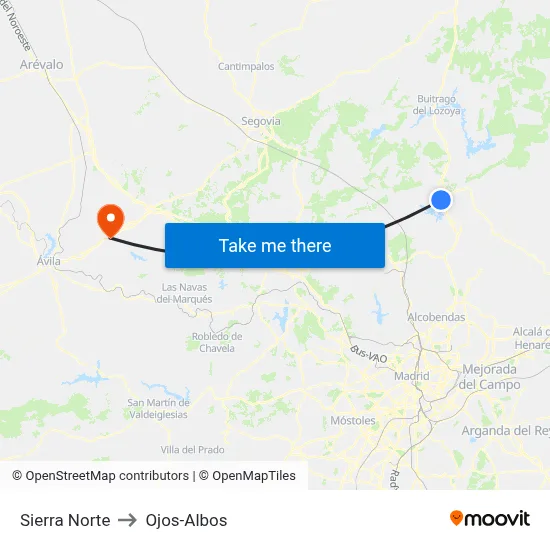 Sierra Norte to Ojos-Albos map