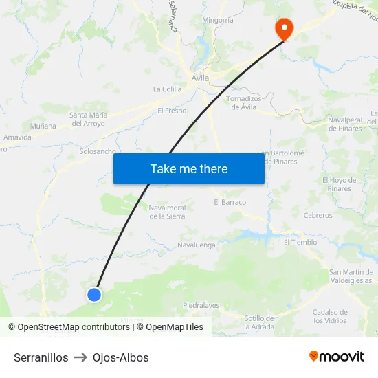 Serranillos to Ojos-Albos map