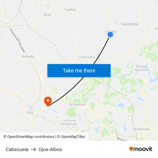 Cabezuela to Ojos-Albos map