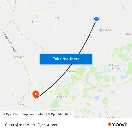 Castrojimeno to Ojos-Albos map