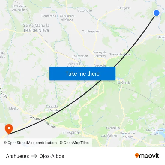 Arahuetes to Ojos-Albos map