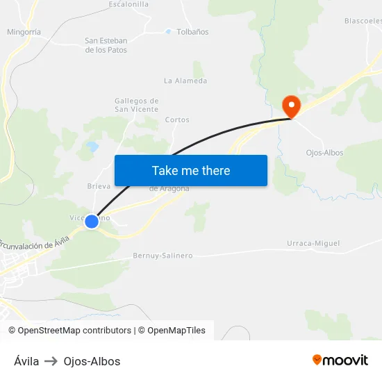 Ávila to Ojos-Albos map