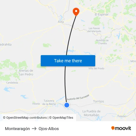 Montearagón to Ojos-Albos map