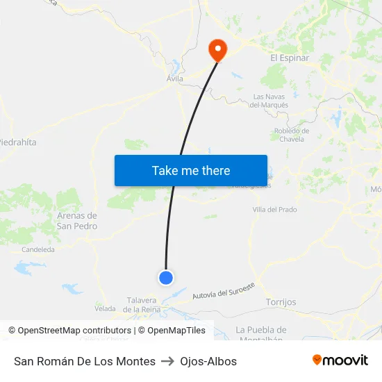 San Román De Los Montes to Ojos-Albos map