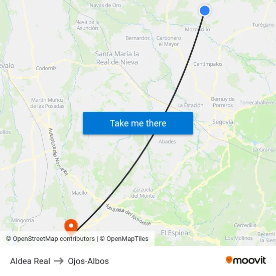 Aldea Real to Ojos-Albos map