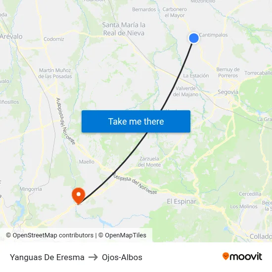 Yanguas De Eresma to Ojos-Albos map