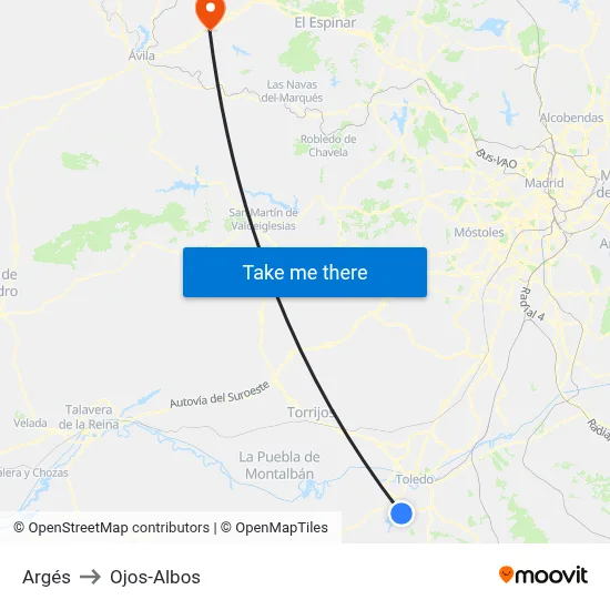 Argés to Ojos-Albos map