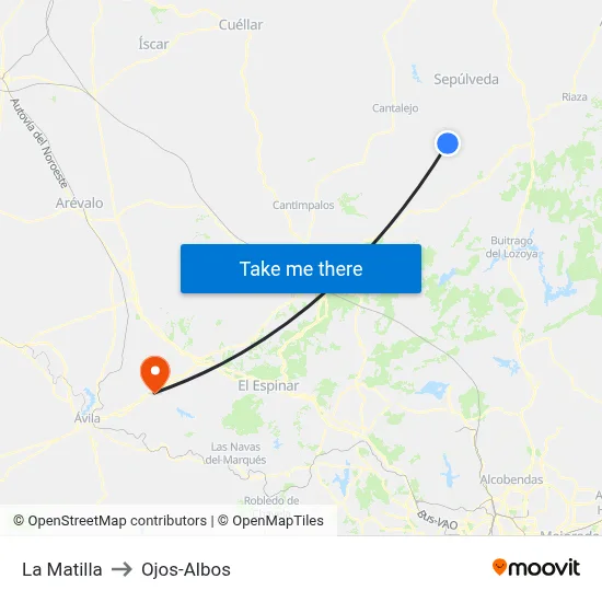 La Matilla to Ojos-Albos map