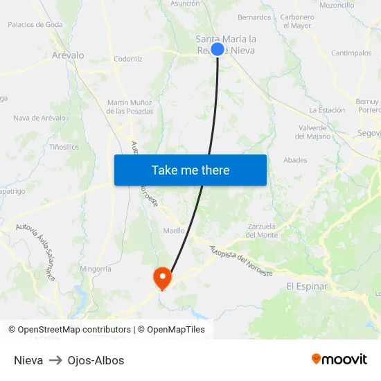 Nieva to Ojos-Albos map