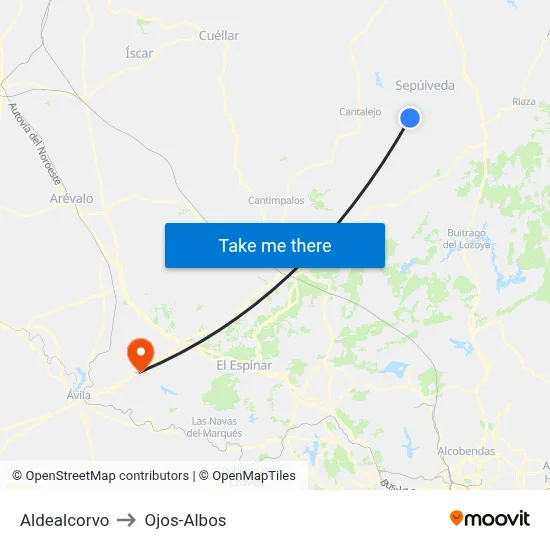 Aldealcorvo to Ojos-Albos map