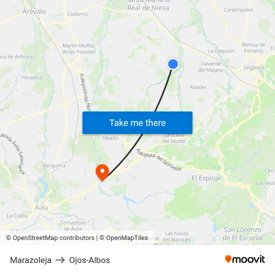 Marazoleja to Ojos-Albos map
