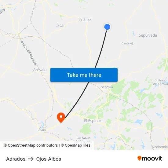 Adrados to Ojos-Albos map