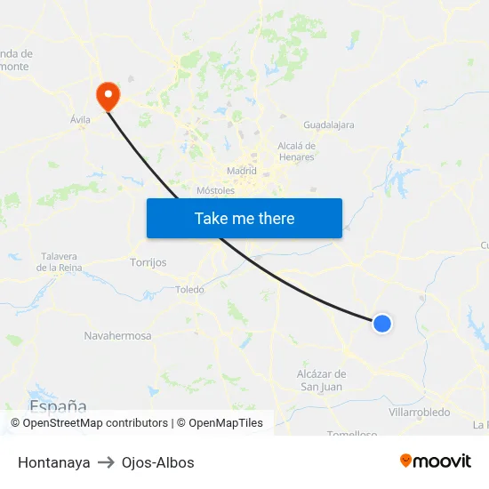 Hontanaya to Ojos-Albos map