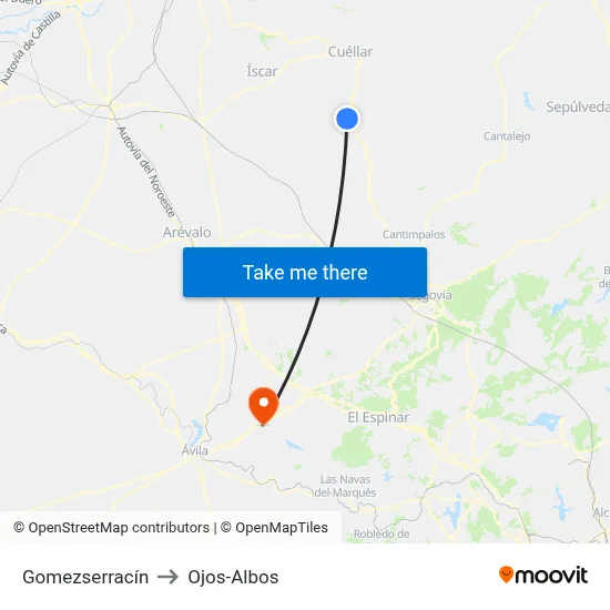 Gomezserracín to Ojos-Albos map