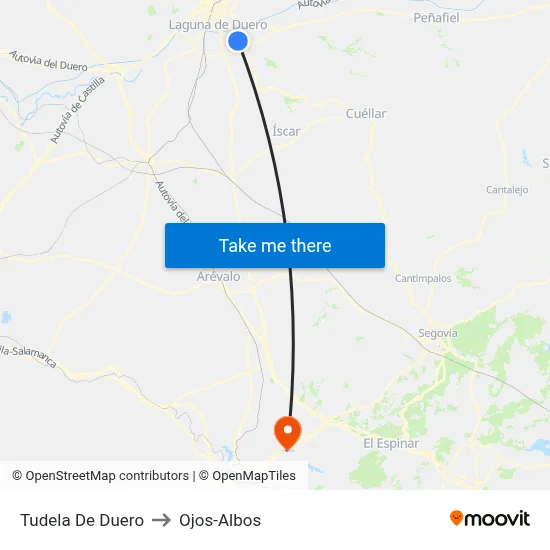 Tudela De Duero to Ojos-Albos map