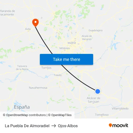 La Puebla De Almoradiel to Ojos-Albos map