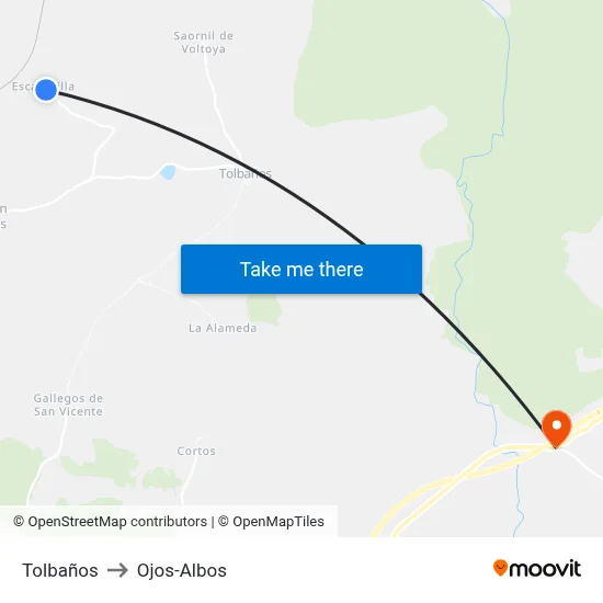 Tolbaños to Ojos-Albos map