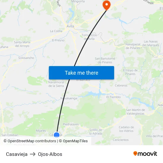 Casavieja to Ojos-Albos map