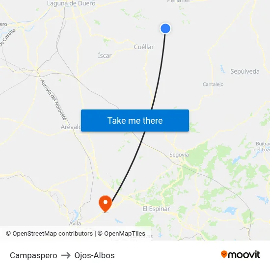 Campaspero to Ojos-Albos map