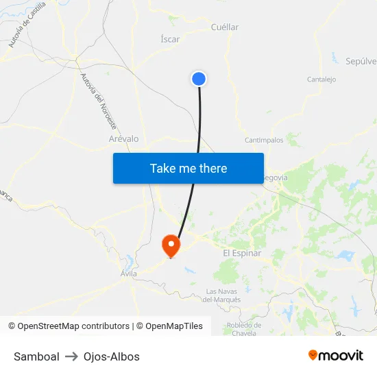 Samboal to Ojos-Albos map