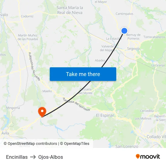 Encinillas to Ojos-Albos map