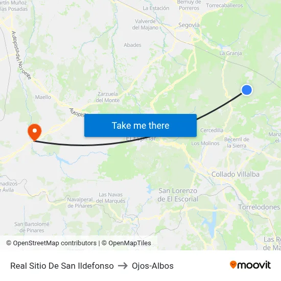 Real Sitio De San Ildefonso to Ojos-Albos map