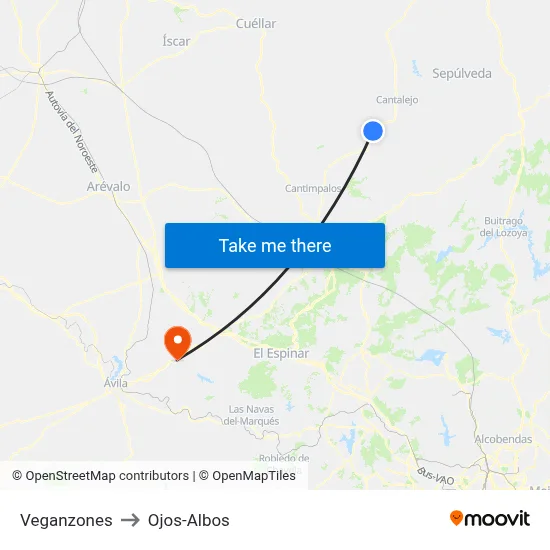 Veganzones to Ojos-Albos map