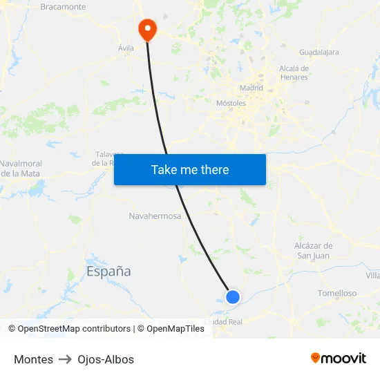 Montes to Ojos-Albos map