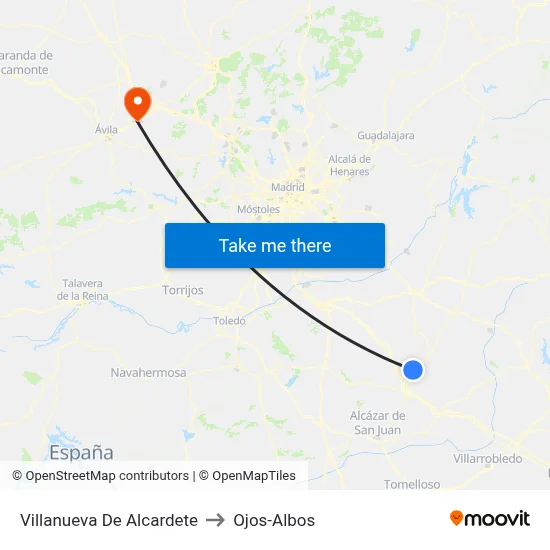 Villanueva De Alcardete to Ojos-Albos map