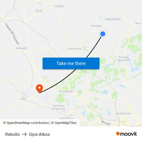 Rebollo to Ojos-Albos map