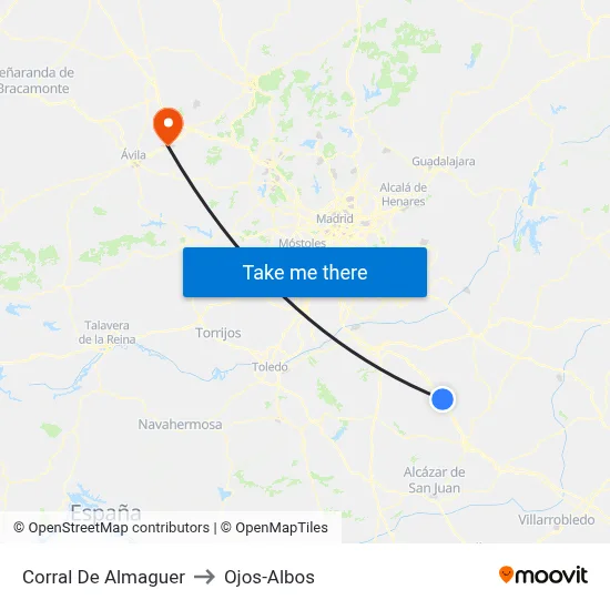 Corral De Almaguer to Ojos-Albos map