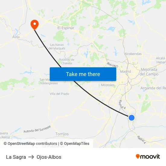 La Sagra to Ojos-Albos map