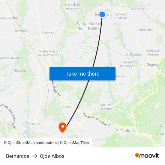 Bernardos to Ojos-Albos map