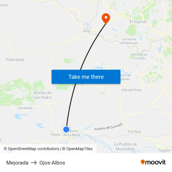 Mejorada to Ojos-Albos map