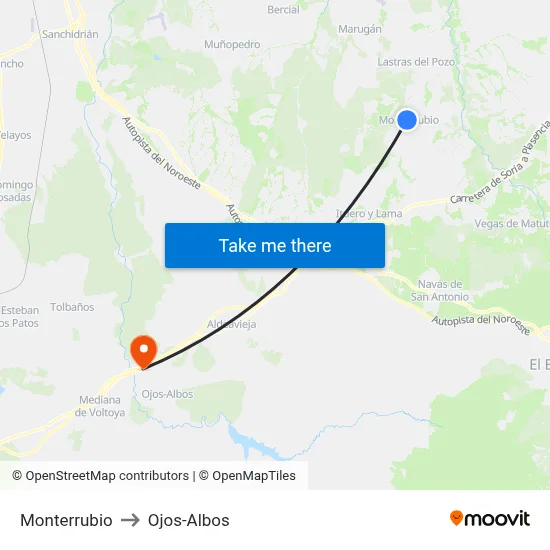 Monterrubio to Ojos-Albos map