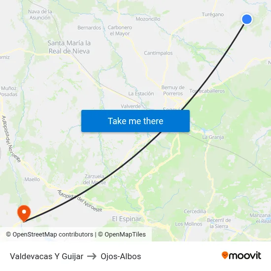 Valdevacas Y Guijar to Ojos-Albos map