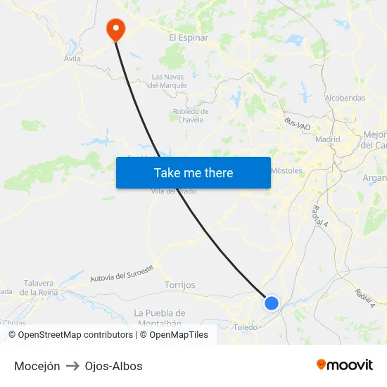 Mocejón to Ojos-Albos map