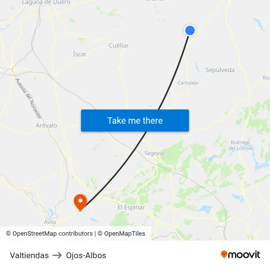 Valtiendas to Ojos-Albos map