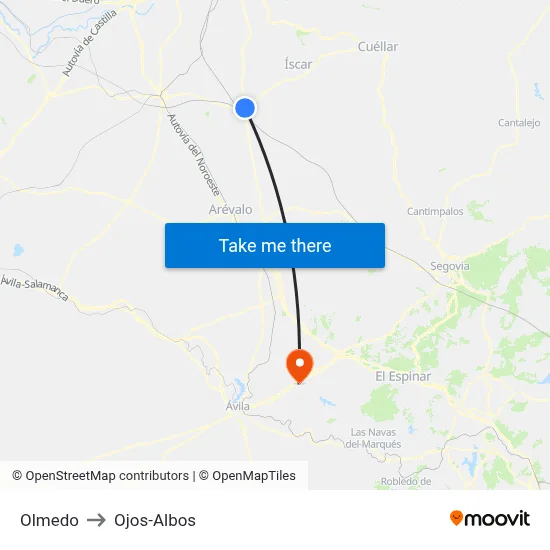 Olmedo to Ojos-Albos map